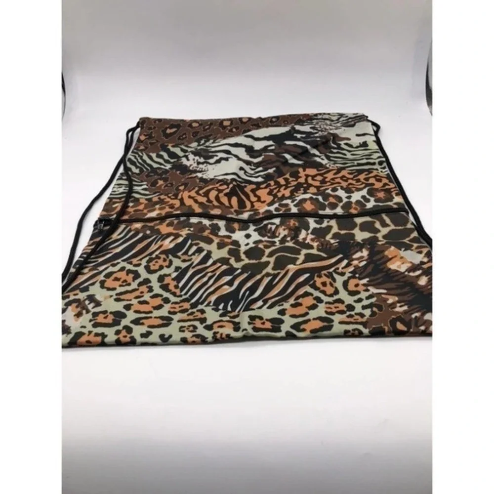Leopard Drawstring Backpack with Zipper Pockets - Picture 2 of 8